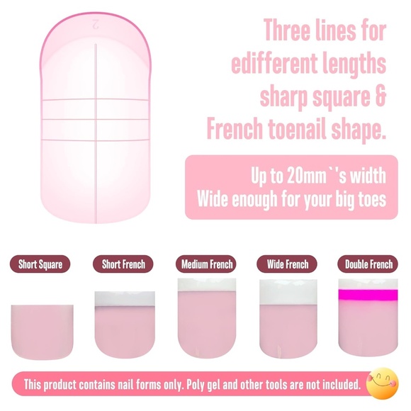 300 Pieces Pink Toe Nail Dual Forms for Poly Gel - Picture 3 of 8